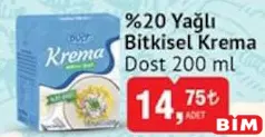 DOST %20 YAĞLI BİTKİSEL KREMA 200 ML